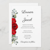 赤いバラとユーカリの結婚式招待状 招待状 (正面/裏面)