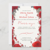 赤いバラとユーカリエレガントの水彩色 招待状 (正面)