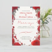 赤いバラとユーカリエレガントの水彩色 招待状 (スタンド正面)