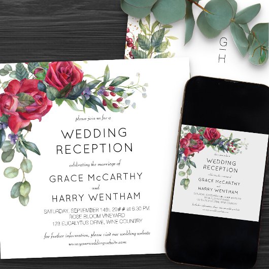 赤いバラとユーカリプタスウェディングレセプションのみ 招待状