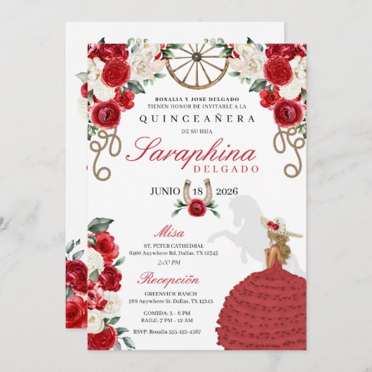 赤いバラとロープ西チャロキンセニェラ 招待状 (正面/裏面)