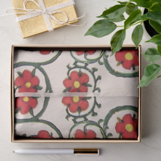 赤いバラと中世のミニチュアを持つ青の騎士 薄葉紙 (ギフト)