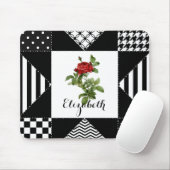 赤いバラと名前を持つ白黒の幾何学的 マウスパッド (マウス)