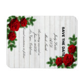 赤いバラと松の枝クリスマスデートを保存 マグネット (横)