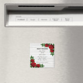 赤いバラと松の枝クリスマスデートを保存 マグネット (インサイチュ (食洗機))