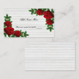 赤いバラと松の枝クリスマス結婚のテーブル プレイスカード