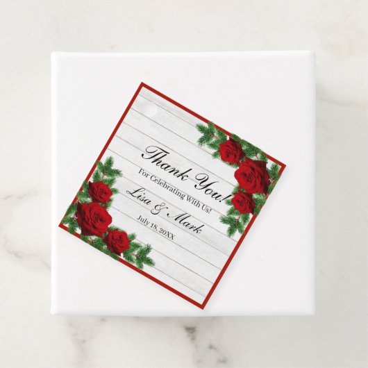 赤いバラと松の枝クリスマス結婚の フェイバータグ (インサイチュ)