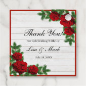 赤いバラと松の枝クリスマス結婚の フェイバータグ (裏面)