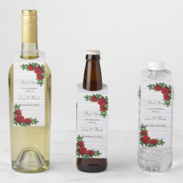 赤いバラと松の枝クリスマス結婚の ボトルネックタグ