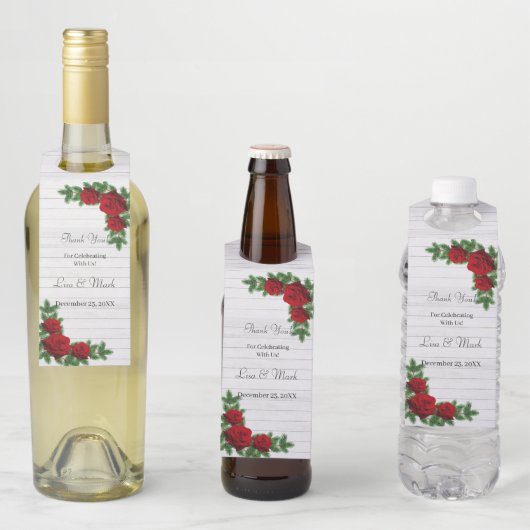 赤いバラと松の枝クリスマス結婚の ボトルネックタグ (インサイチュ)