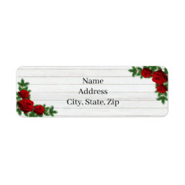 赤いバラと松の枝クリスマス結婚の ラベル