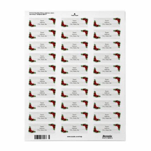 赤いバラと松の枝クリスマス結婚の ラベル (フルシート)