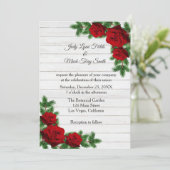 赤いバラと松の枝クリスマス結婚の 招待状 (スタンド正面)