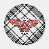 赤いバラと格子柄の女疑問に思のロゴ マグネット (正面)