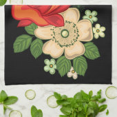 赤いバラと白いデイジー 黒い背景 キッチンタオル (折り畳み)