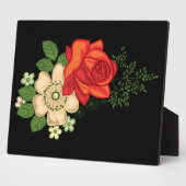 赤いバラと白いデイジー 黒い背景 フォトプラーク (側面)