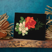 赤いバラと白いデイジー 黒い背景 フォトプラーク (側面)