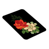 赤いバラと白いデイジー 黒い背景 マグネット (右側)