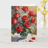 赤いバラと白いワスレナグサのバレンタイン カード (黄色い花)