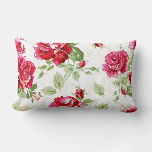 赤いバラと白い背景プリント腰枕 ランバークッション (正面)