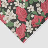 赤いバラと白い花のイラストパターン 薄葉紙 (詳細)