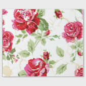 赤いバラと白のクラシックなプリント包装紙 ラッピングペーパー (フラット)