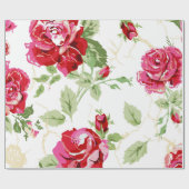赤いバラと白のクラシックなプリント包装紙 ラッピングペーパー (フラット)