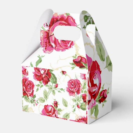 赤いバラと白のクラシックプリントの名札　ギフト フェイバーボックス (裏面サイド)