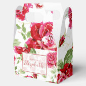 赤いバラと白のクラシックプリントの名札　ギフト フェイバーボックス (オープン)