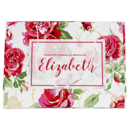 赤いバラと白のクラシックプリント大きなギフトバッグ ラージペーパーバッグ