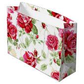 赤いバラと白のクラシックプリント大きなギフトバッグ ラージペーパーバッグ (裏面アングル)