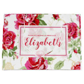 赤いバラと白のクラシックプリント大抱き枕 ラージペーパーバッグ (正面)