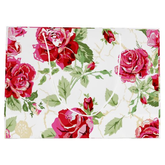 赤いバラと白のクラシックプリント大抱き枕 ラージペーパーバッグ (裏面)