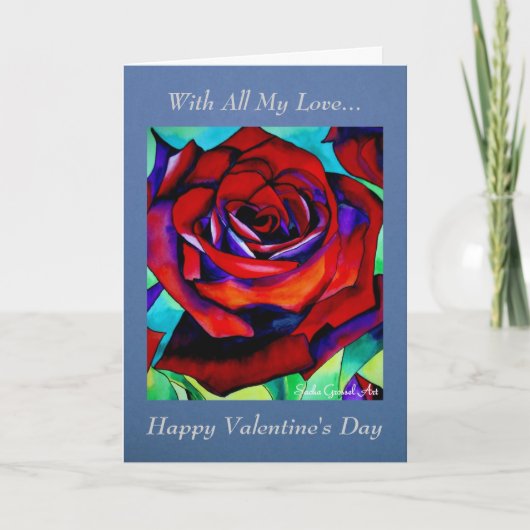 赤いバラと私の愛のバレンタイン シーズンカード (正面)