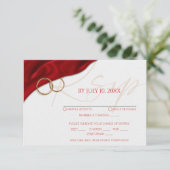 赤いバラと結婚指輪の返信ハガキ 出欠カード (スタンド正面)