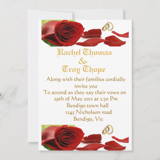 赤いバラと結婚指輪 招待状 (正面)
