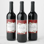 赤いバラと緑のウェディングパーティーボトル ワインラベル (ボトル)