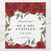 赤いバラと緑のウェディングパーティーボトル ワインラベル (シングルラベル)