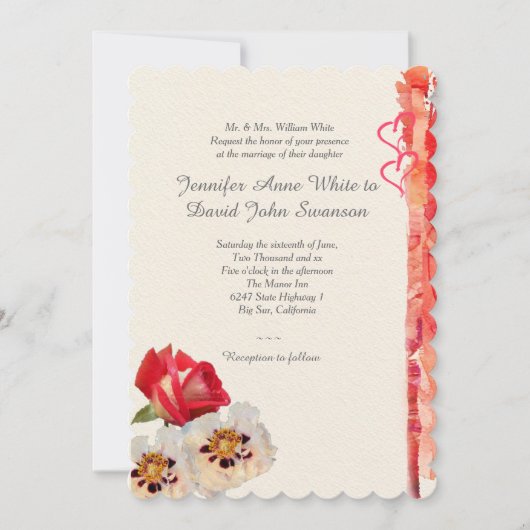 赤いバラと芍薬のオーダーメイド招待状 招待状 (正面)