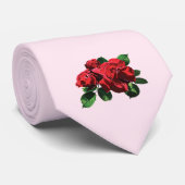 赤いバラと芽と葉 ネクタイ (ロール)