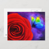 赤いバラと蝶絵画の芸術 – 数々の ポストカード (正面/裏面)