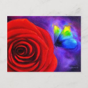 赤いバラと蝶絵画の芸術 – 数々の ポストカード