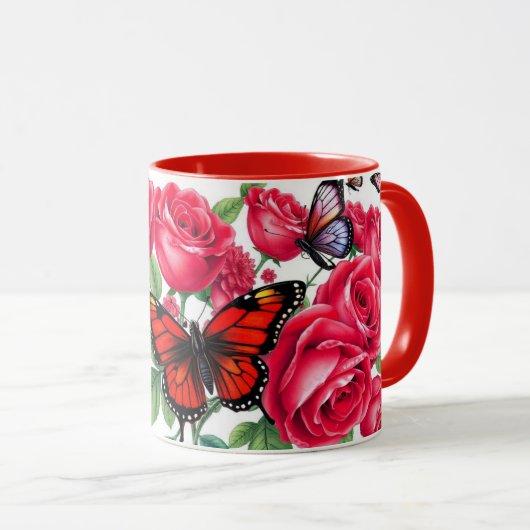 赤いバラと蝶 マグカップ (正面右)