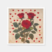 赤いバラと赤いハートロマンチック スタンダードカクテルナプキン (正面)