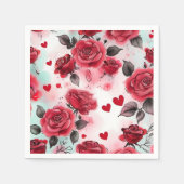 赤いバラと赤いハートロマンチック スタンダードカクテルナプキン (正面)