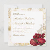 赤いバラと金の大理石のイスラム教ムスリム結婚式 招待状 (裏面)