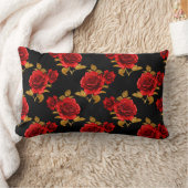 赤いバラと金の葉 ランバークッション (ブランケット)