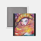 赤いバラと金ゴールドイエローのカーニバルマスク マグネット (正面/裏面)