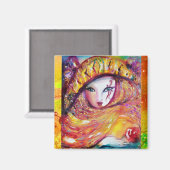 赤いバラと金ゴールドイエローのカーニバルマスク マグネット (正面/裏面)