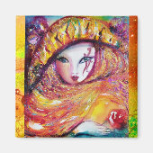 赤いバラと金ゴールドイエローのカーニバルマスク マグネット (正面)